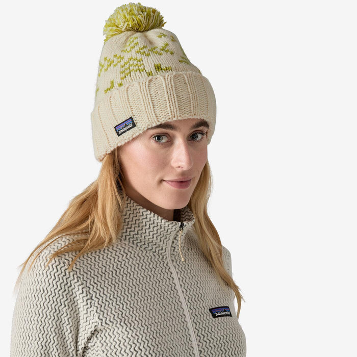 Patagonia Snowbelle Beanie Evergreen Flakes: Birch White - Boardworx